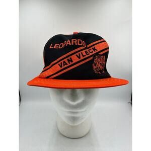 Vtg Leopards Van Vleck Snapback Mesh Trucker Hat Cap Black Orange High School